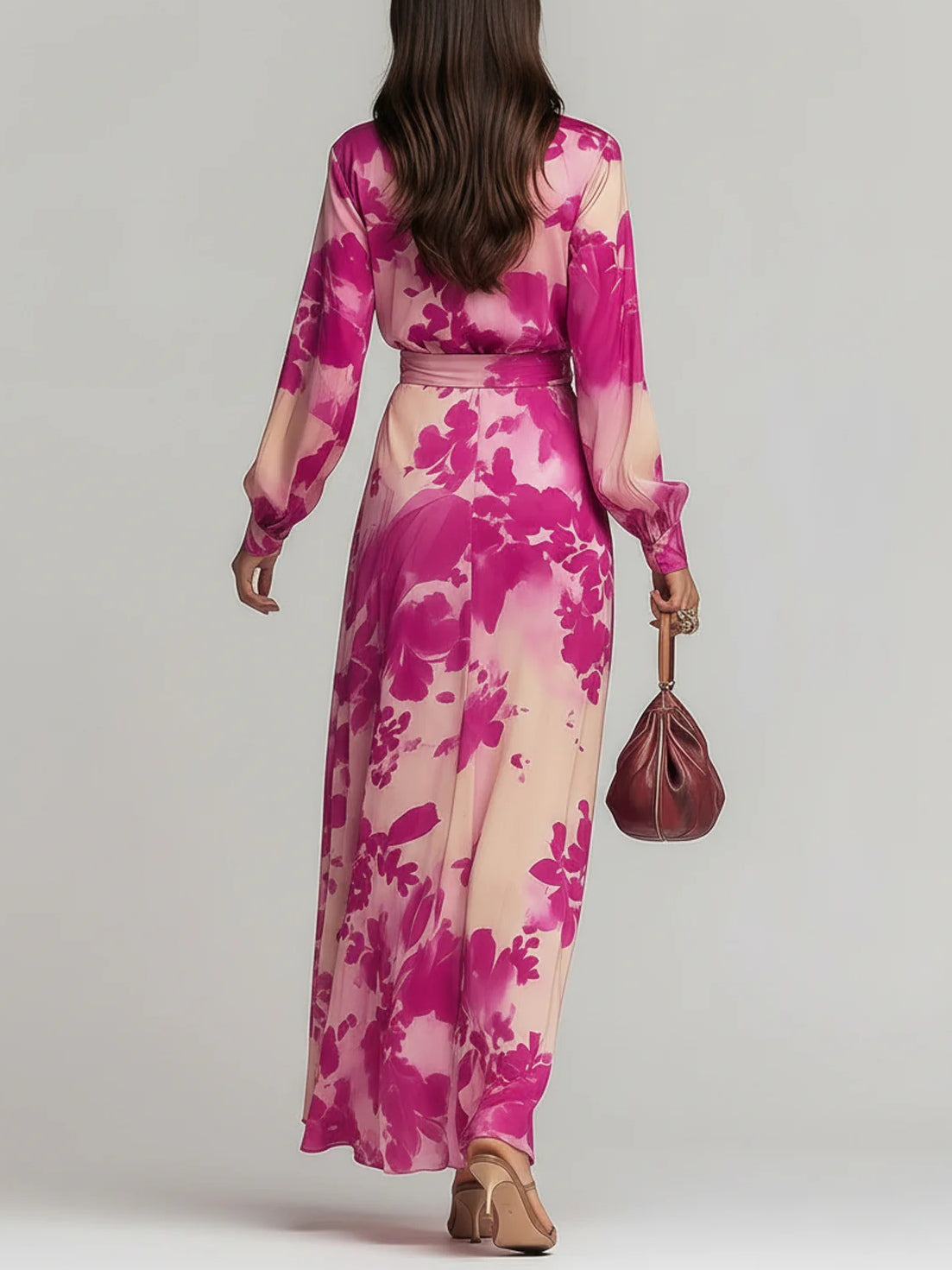 Maxi Jurk in chiffon met lange mouwen en een elegant bloemenprint, perfect voor dames die stijl en comfort willen combineren. - 3