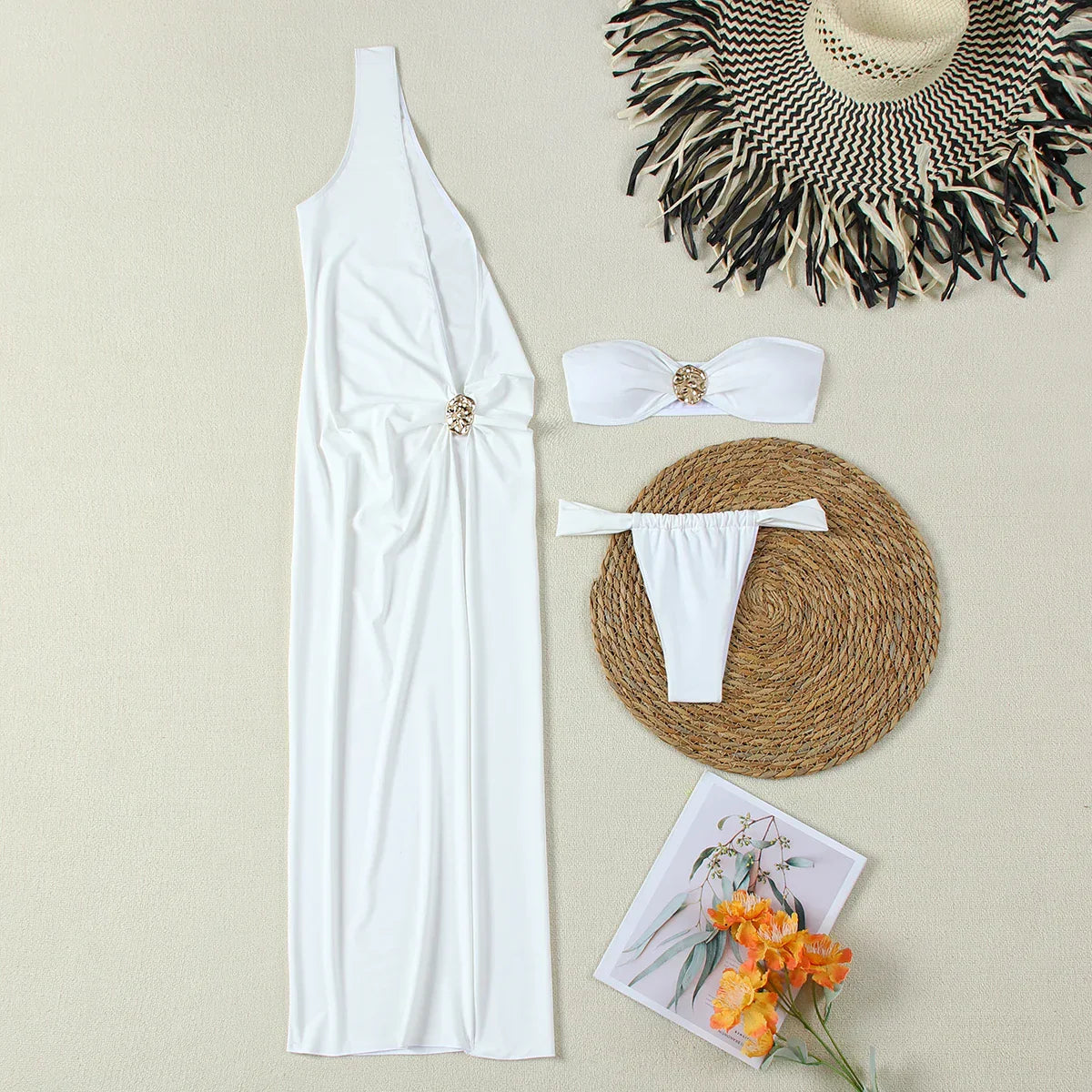 Zwemset featuring a stylish maxi wikkeljurk and bandeau bikini made from soft fabric, perfect for summer beach outings and poolside - 6