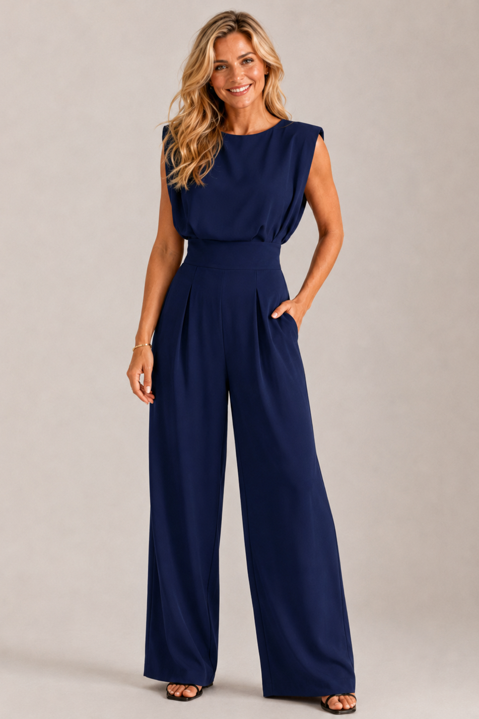 zwart Diva Dames jumpsuit met hoge taille en kreukarm, perfect voor feestelijke gelegenheden. - 2