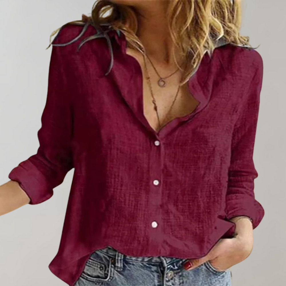 Linnen Blouse Met Knoopsluiting Voor Vrouwen