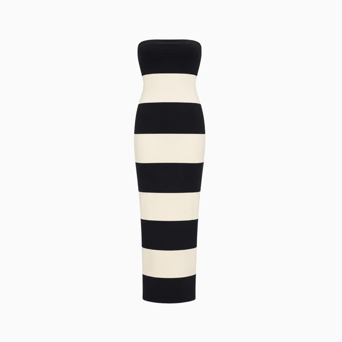 Maxi Jurk in zwart-crème gestreept design, strapless lange jurk voor dames, perfect voor zomerse gelegenheden. - 4