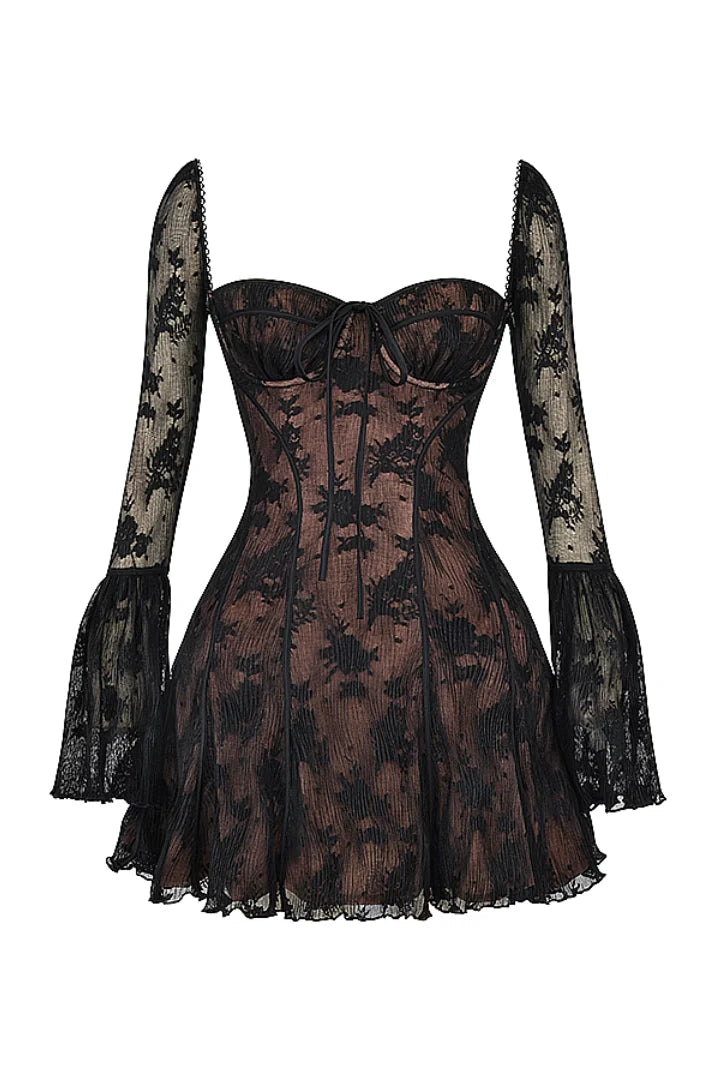 Elegance Jurk met kantillusie, lange mouwen en een formele uitstraling, perfect voor speciale gelegenheden. - 1
