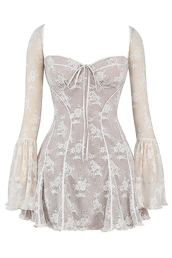 Elegance Jurk met kantillusie, lange mouwen en een formele uitstraling, perfect voor speciale gelegenheden. - 11