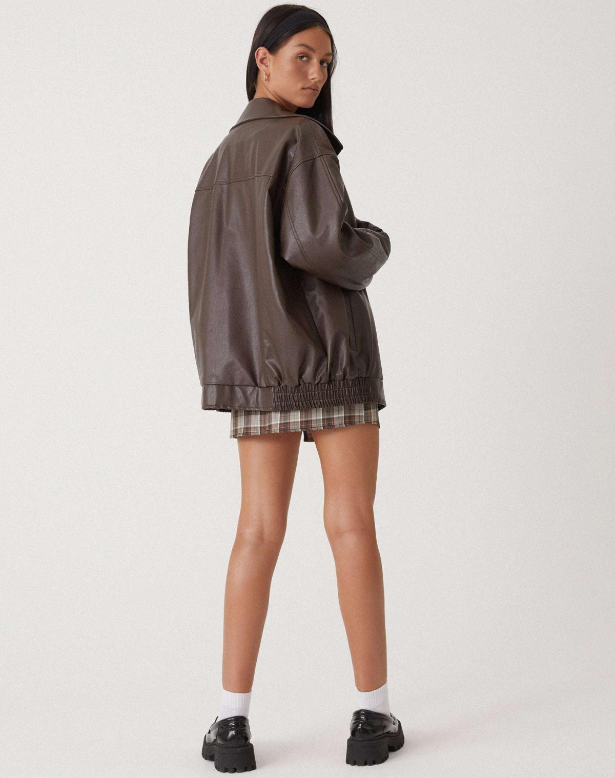 Oversized Bomberjack voor dames in leren-look, casual stijl met trendy ontwerp en comfortabele pasvorm. - 4