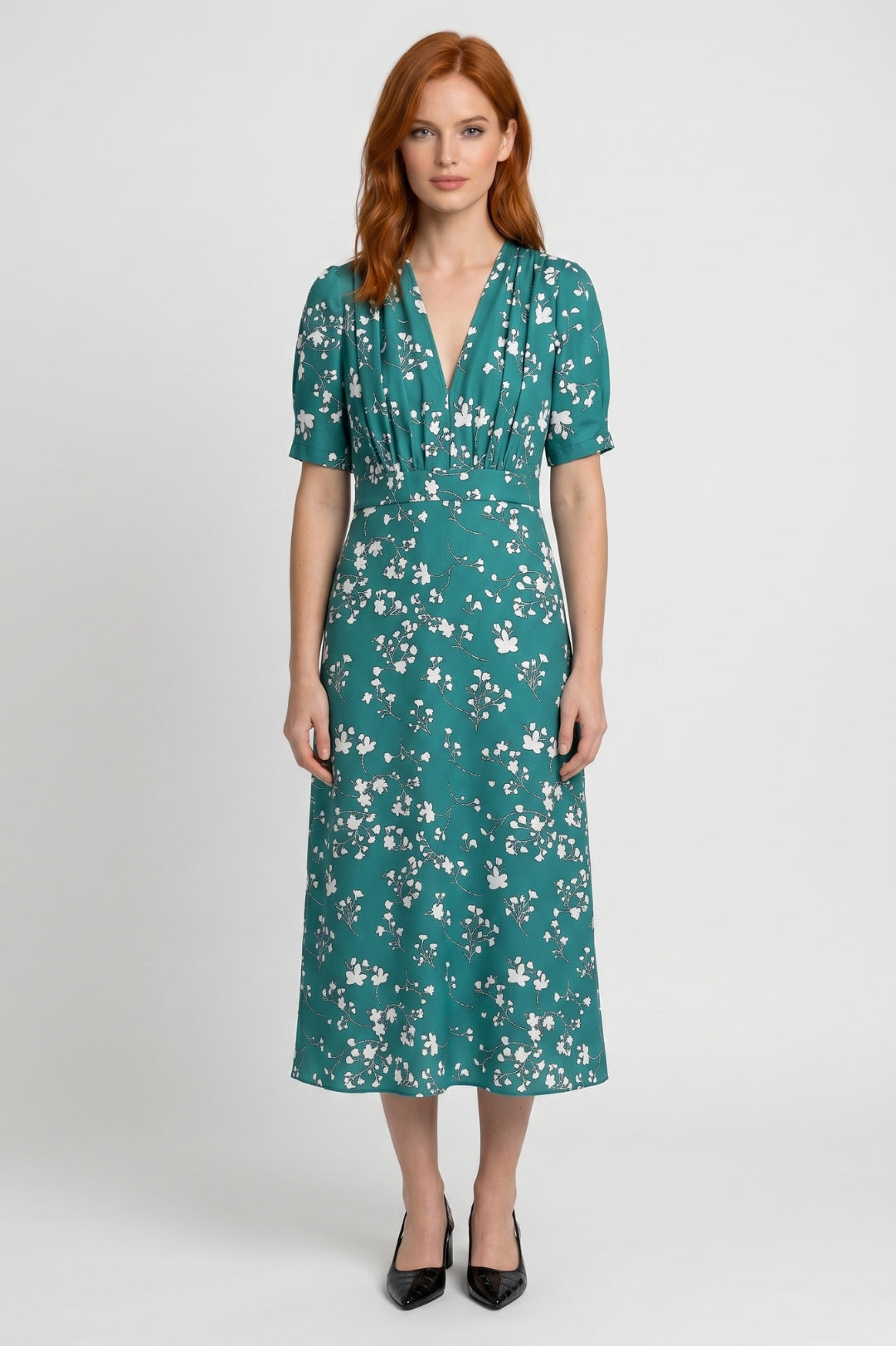 Midi Jurk met bloemenprint, V-hals en getailleerd ontwerp voor een elegante look. - 4