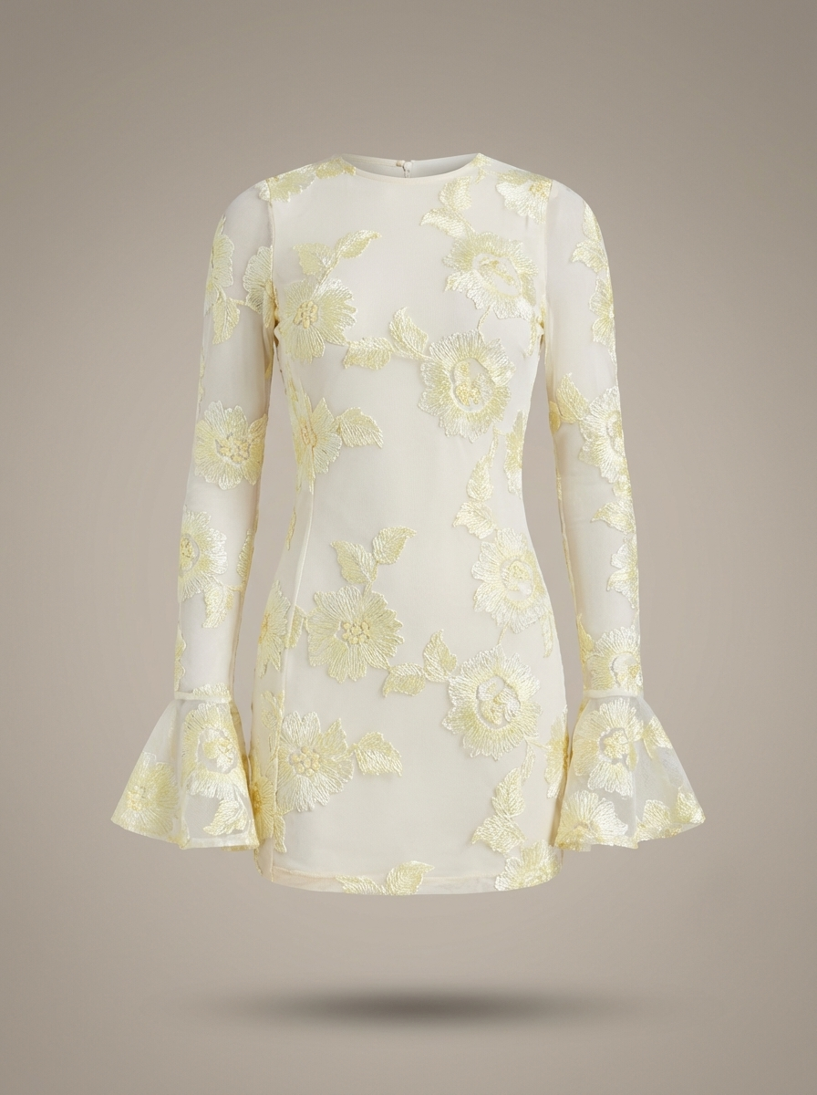 Mini Jurk voor dames met bloemenprint, flare mouwen en korte lengte, perfect voor een zomerse uitstraling. - 6