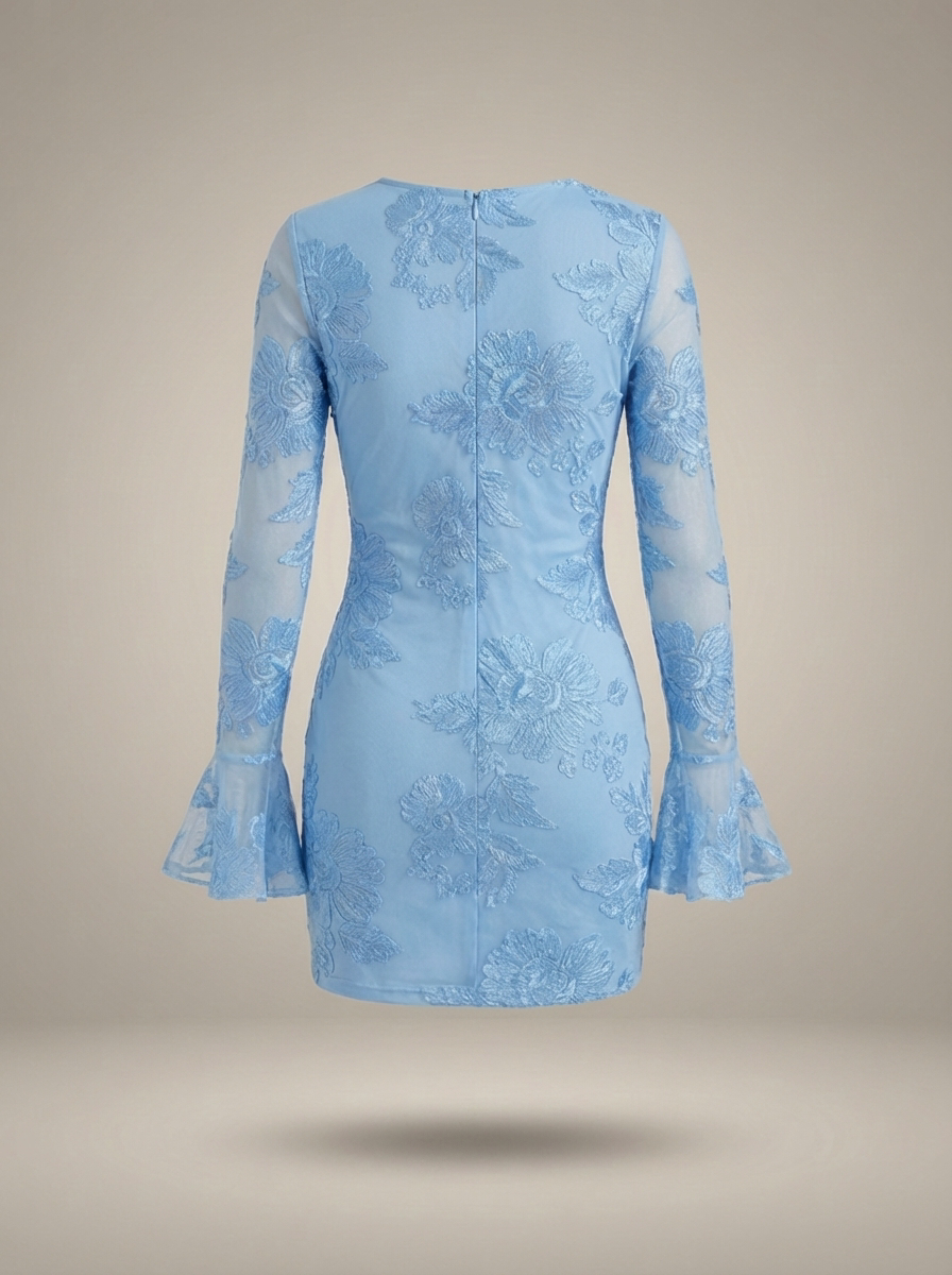Mini Jurk voor dames met bloemenprint, flare mouwen en korte lengte, perfect voor een zomerse uitstraling. - 7