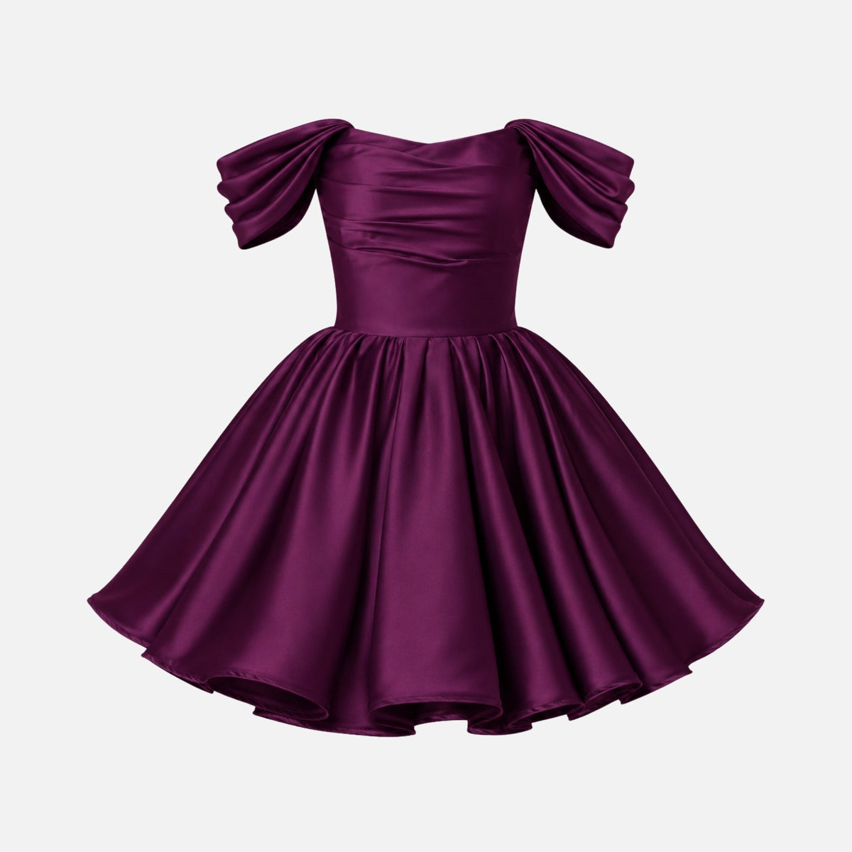 Mini Jurk in satijn met off-shoulder ontwerp en puff mouwen, perfect voor een stijlvolle avonduitgang. - 12