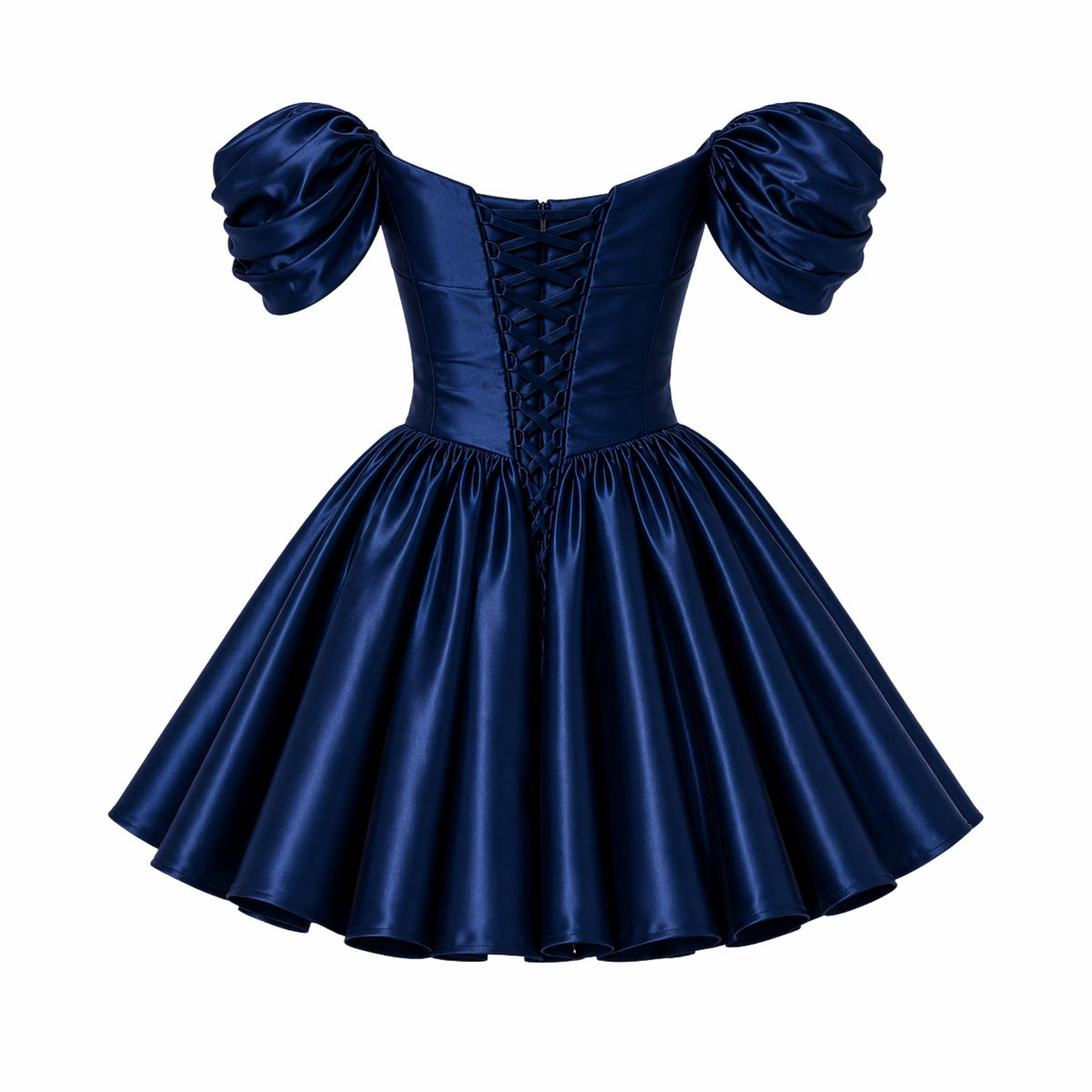 Mini Jurk in satijn met off-shoulder ontwerp en puff mouwen, perfect voor een stijlvolle avonduitgang. - 15