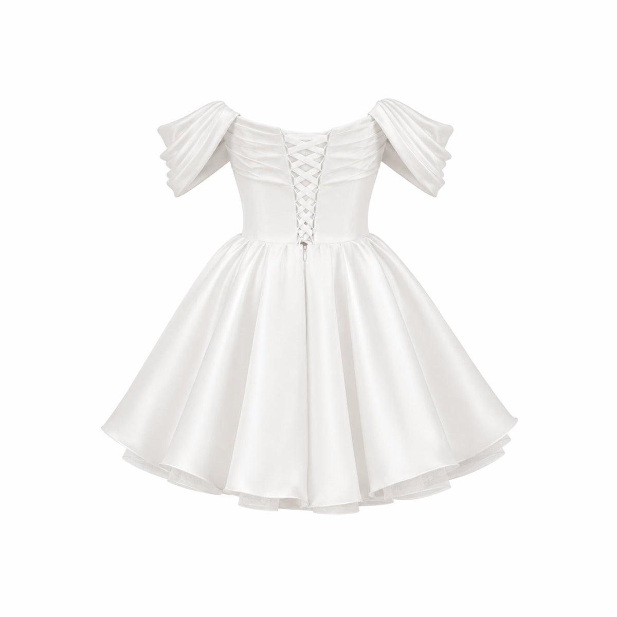 Mini Jurk in satijn met off-shoulder ontwerp en puff mouwen, perfect voor een stijlvolle avonduitgang. - 5
