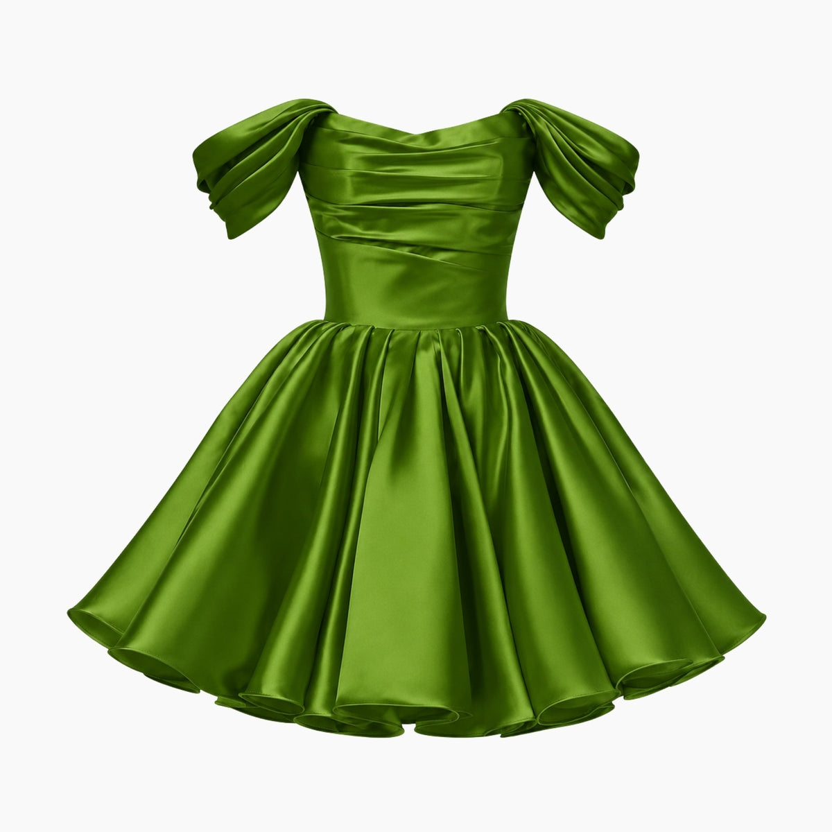 Mini Jurk in satijn met off-shoulder ontwerp en puff mouwen, perfect voor een stijlvolle avonduitgang. - 9
