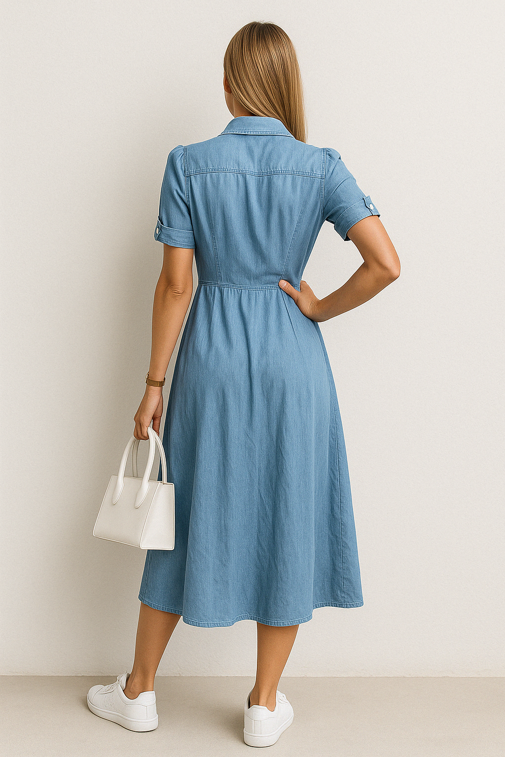 Denim Midi Jurk – Tijdloze Spijkerjurk voor Vrouwen met Comfortabele Pasvorm