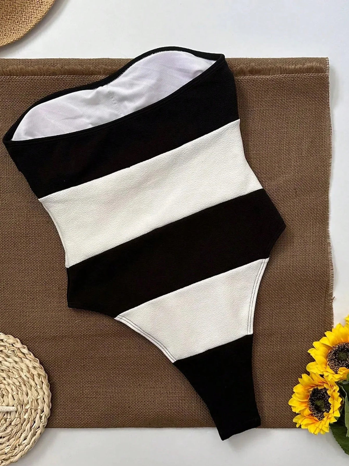 Jumpsuit for Women featuring a strapless design, high leg cut, and contrasting stripes for a stylish and modern look. - 4