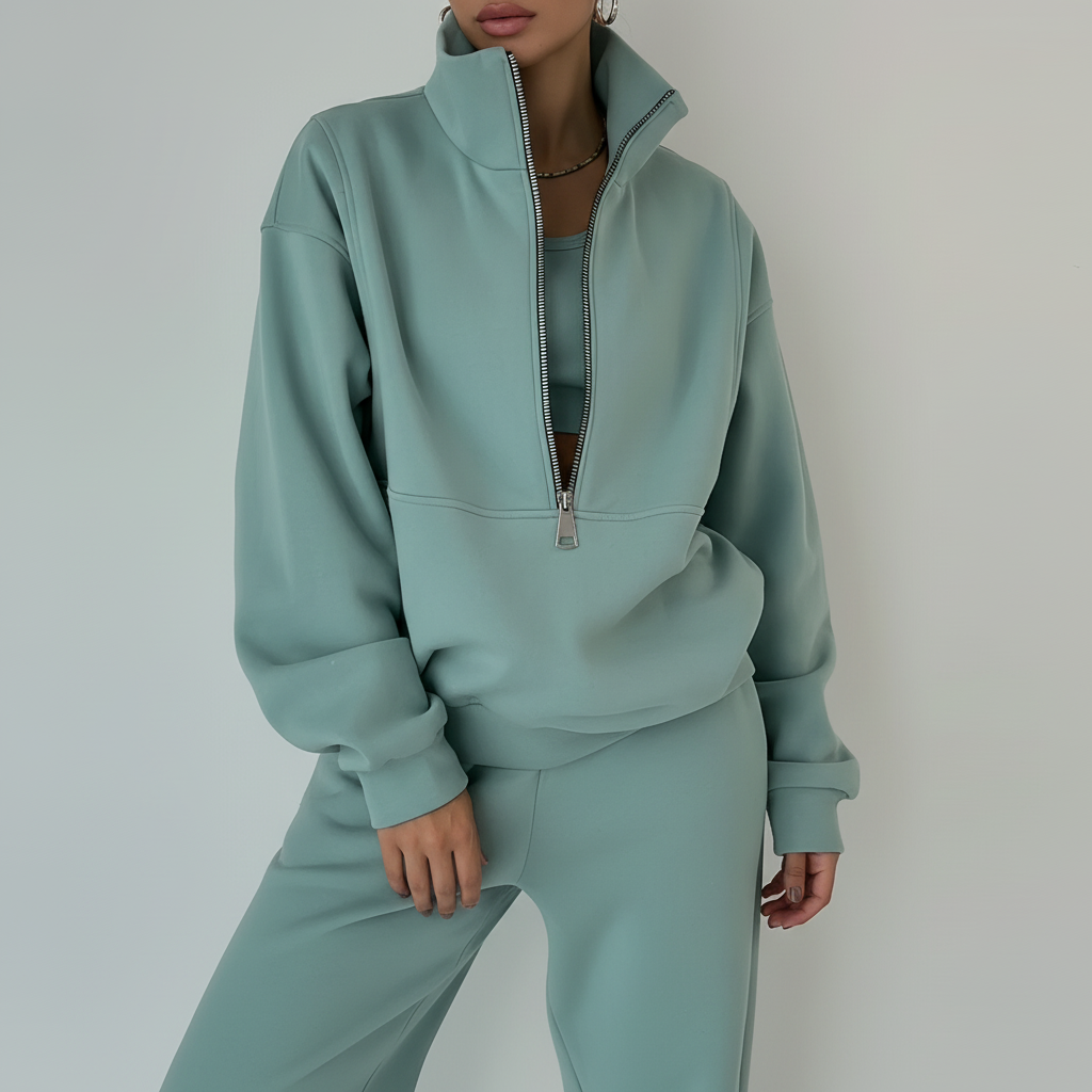 Senta Sportset Dames in regular fit featuring a stylish half-zip sweater and comfortable casual pants, perfect for activewear or lounging. - 2
