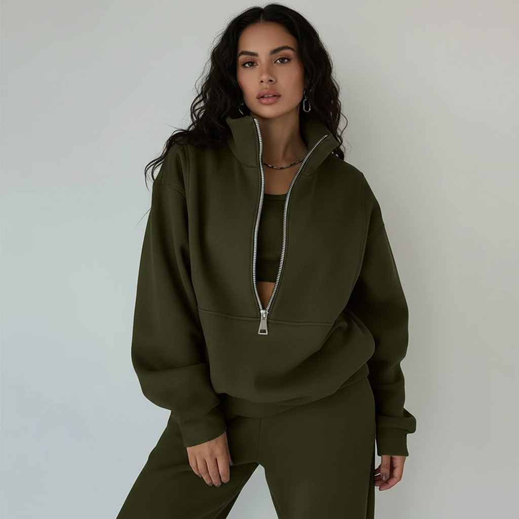 Senta Sportset Dames in regular fit featuring a stylish half-zip sweater and comfortable casual pants, perfect for activewear or lounging. - 5
