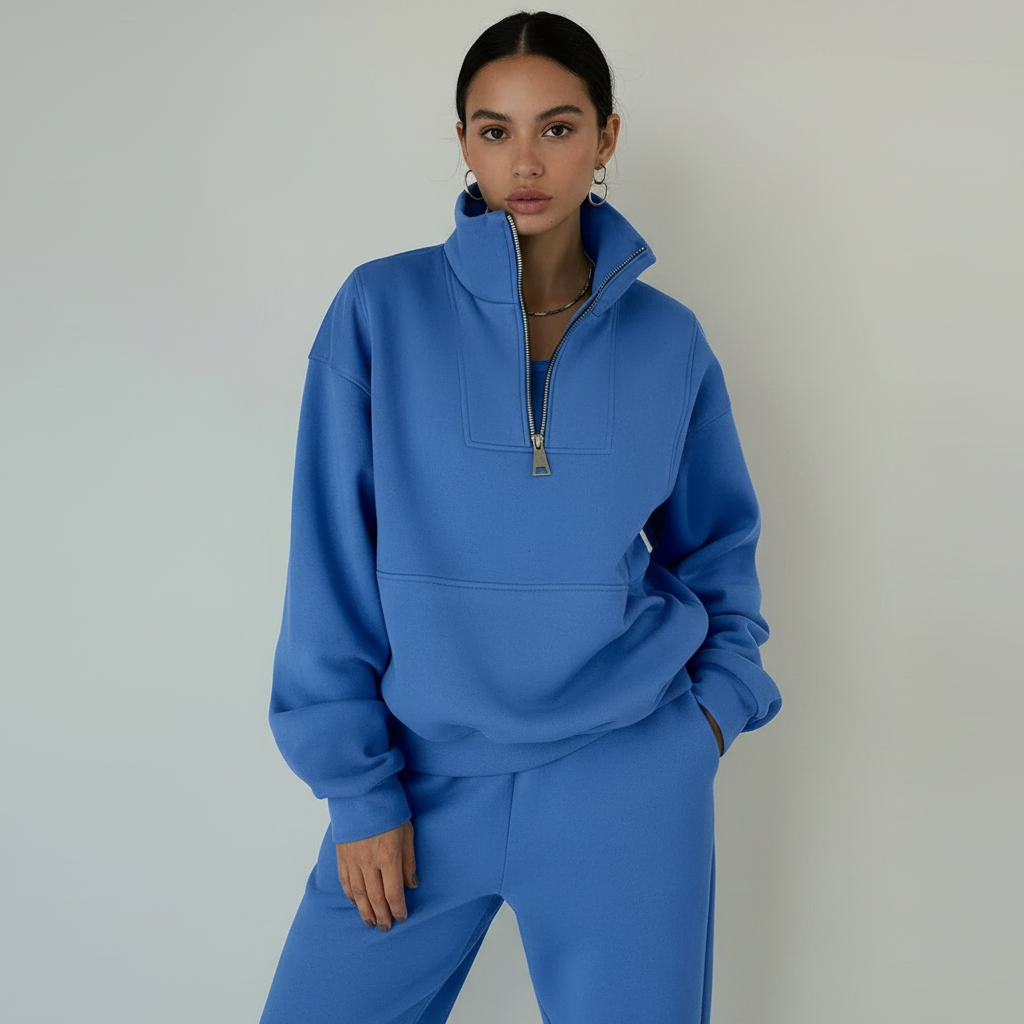 Senta Sportset Dames in regular fit featuring a stylish half-zip sweater and comfortable casual pants, perfect for activewear or lounging. - 6