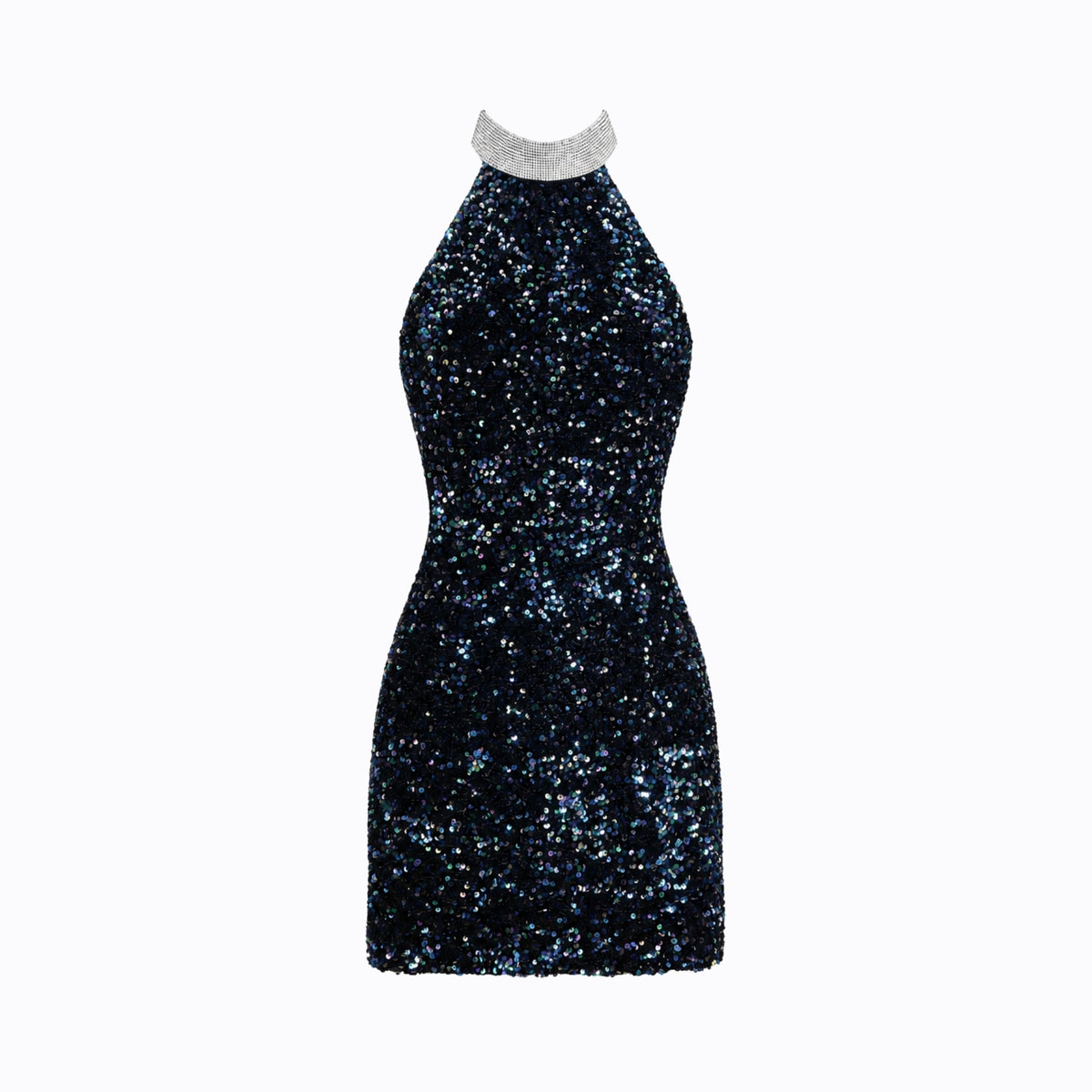 Zwarte Mini Jurk met Pailletten in Halterstijl, Elegant en Chic voor Feestelijke Gelegenheden - 4