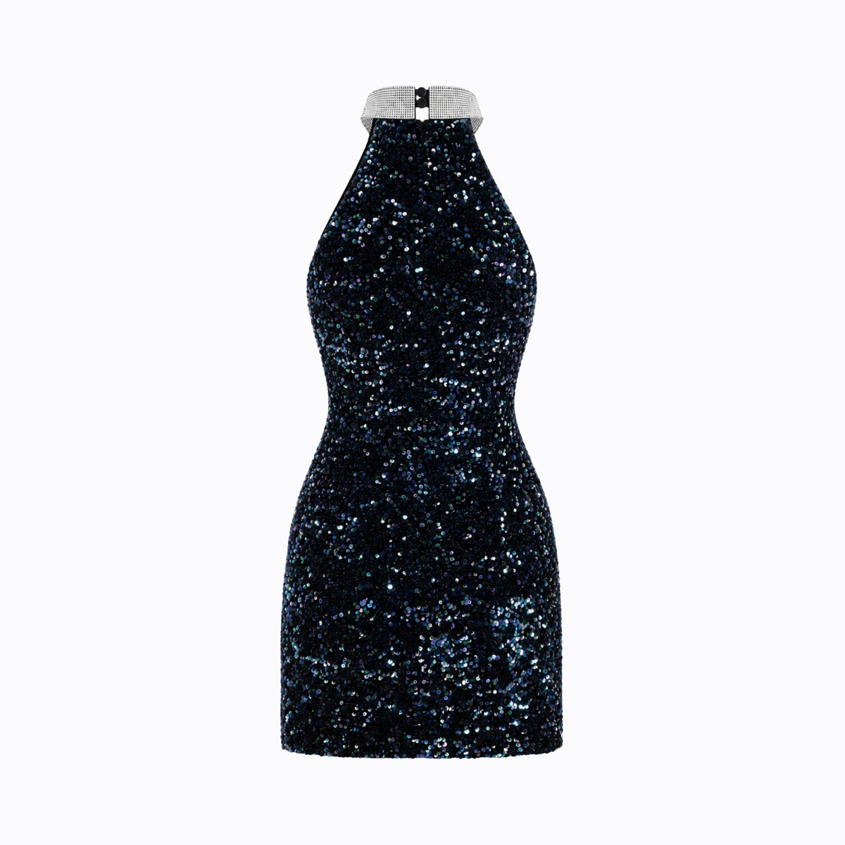 Zwarte Mini Jurk met Pailletten in Halterstijl, Elegant en Chic voor Feestelijke Gelegenheden - 5