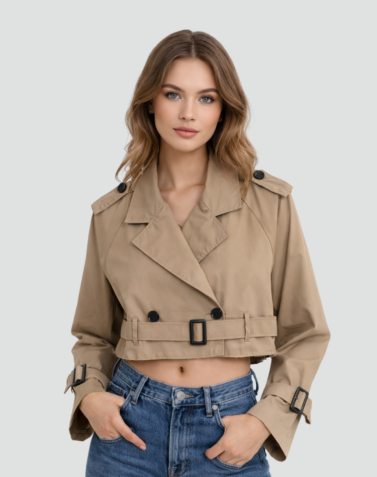 Dames Trenchcoat in cotton with a short fit, featuring a stylish design perfect for any season. - 2