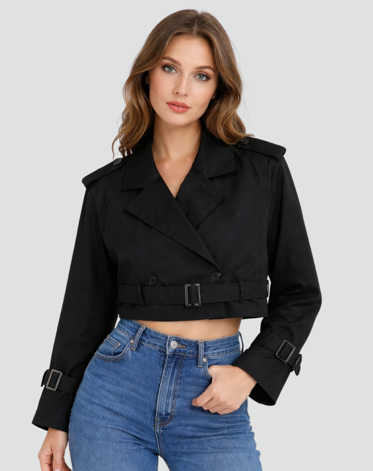 Dames Trenchcoat in cotton with a short fit, featuring a stylish design perfect for any season. - 8