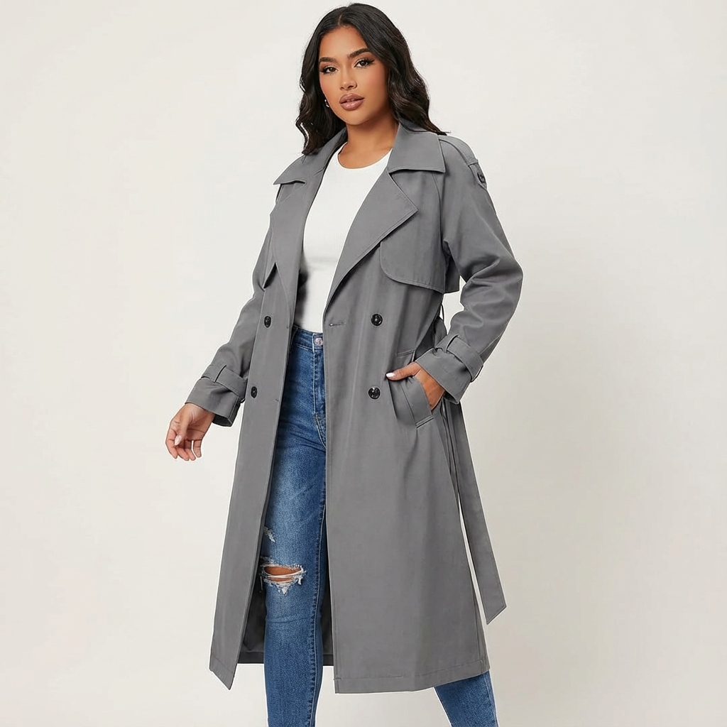 Dames Trenchcoat in lange pasvorm met klassiek design, perfect voor stijlvolle en elegante outfits. - 3