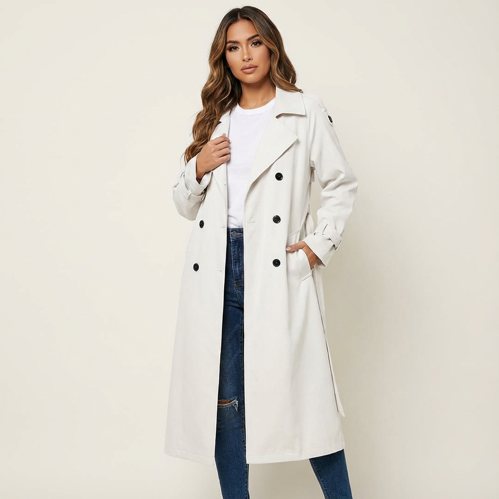 Dames Trenchcoat in lange pasvorm met klassiek design, perfect voor stijlvolle en elegante outfits. - 5