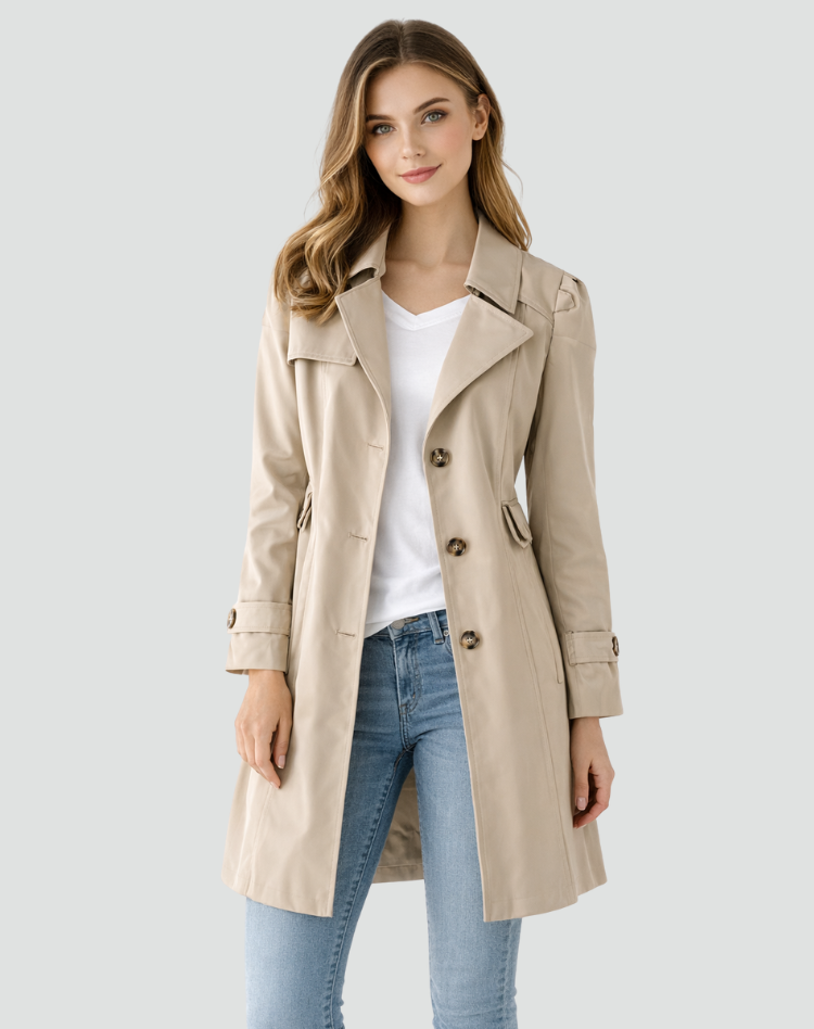 dames trenchcoat in slim fit, lichtgewicht ontwerp met klassieke kraag, ideaal voor een elegante en modieuze look. - 2