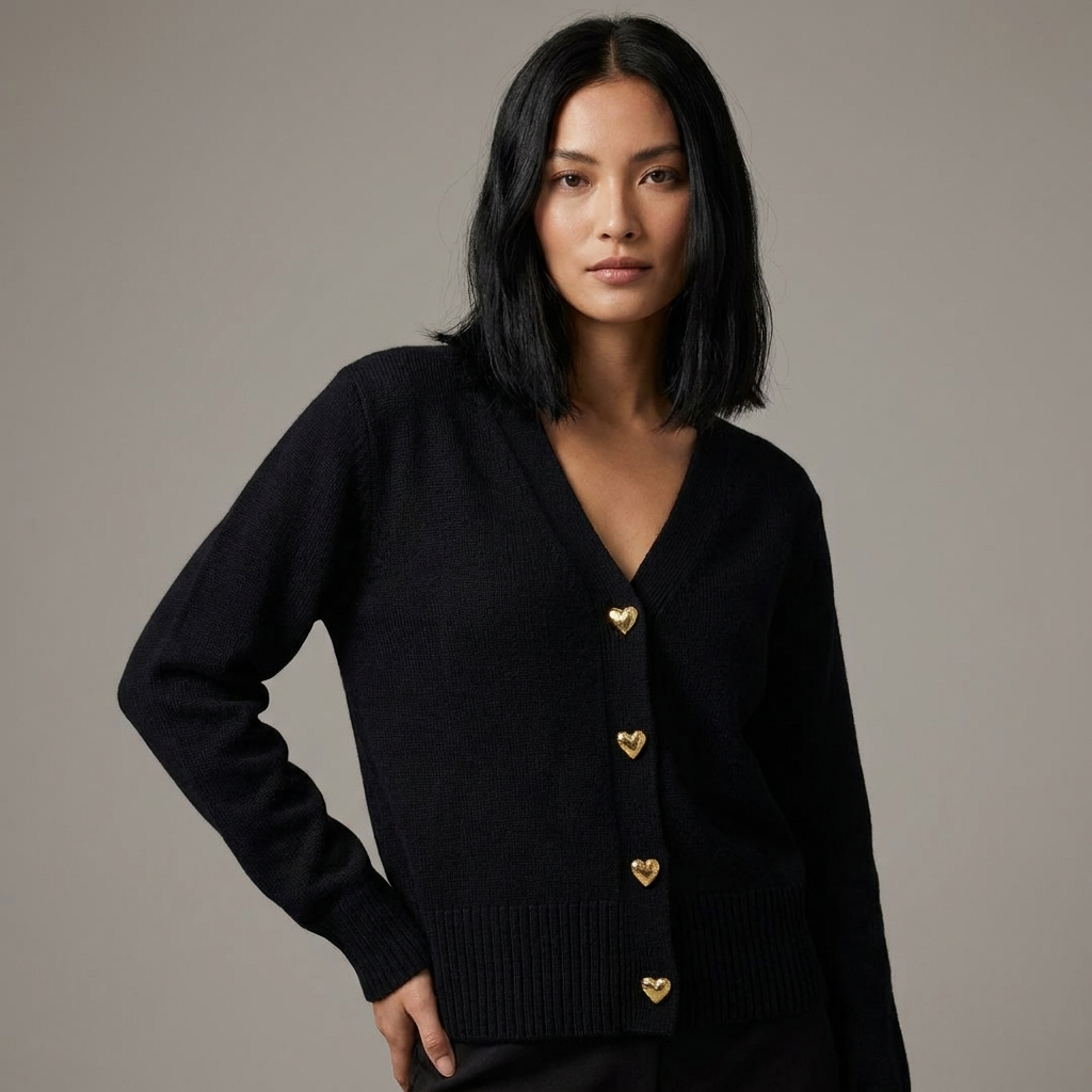 Dames Vest in Vintage Zwart, featuring a regular fit, V-neck design, and stylish button closure. - 1