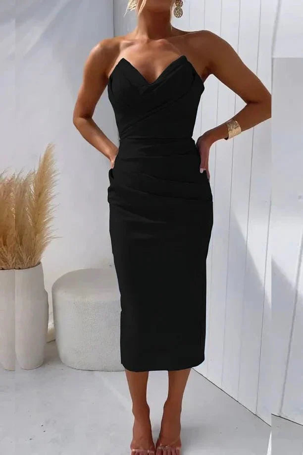 Geplooide Midi Jurk met Tube-Top - Stijlvol & Elegant
