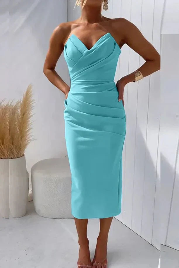 Geplooide Midi Jurk met Tube-Top - Stijlvol & Elegant