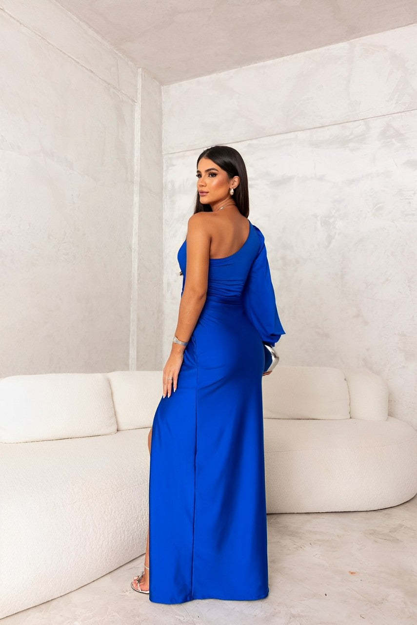 Elegante One-Shoulder Avondjurk met Gedrapeerde Taille en Split