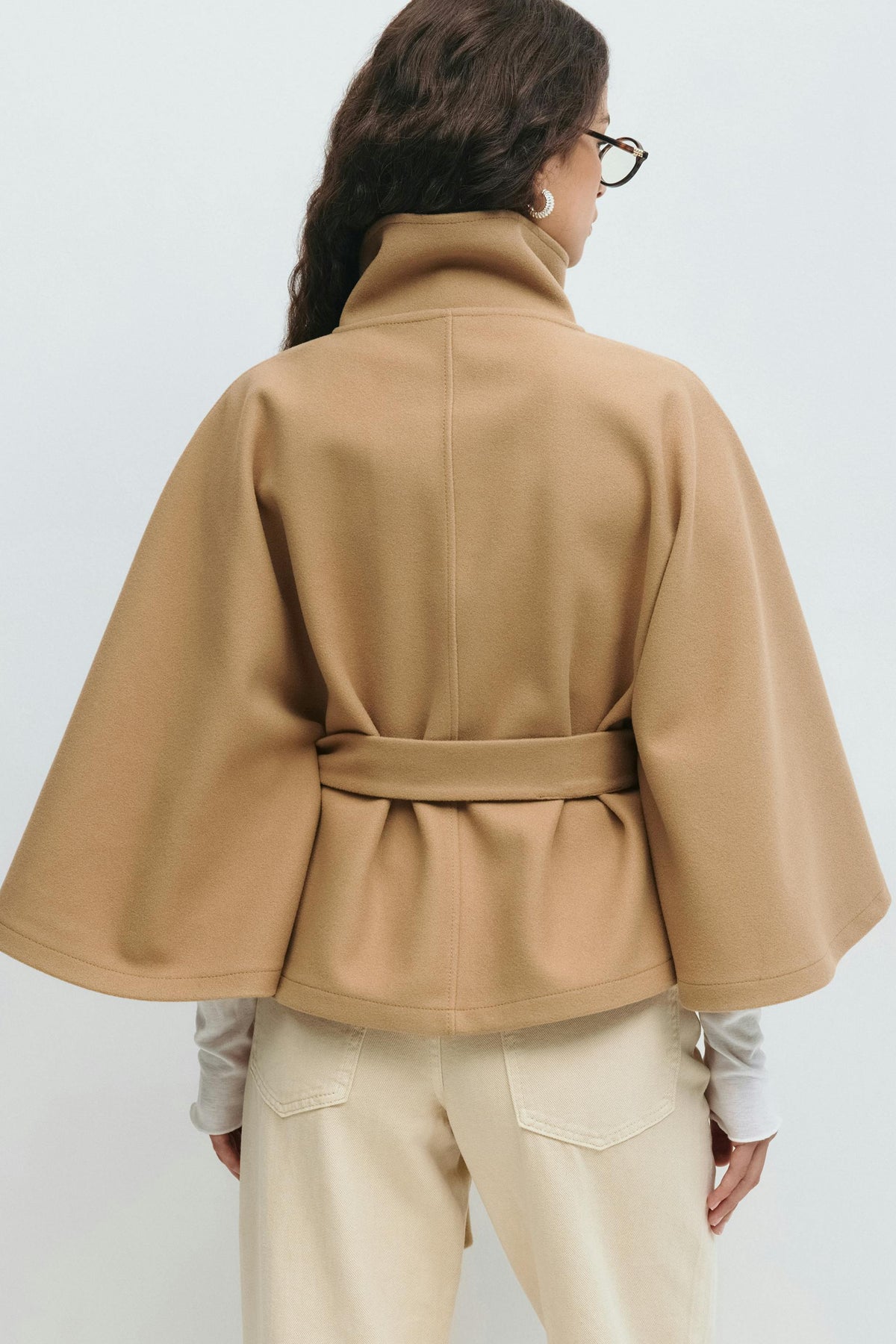 Cape Jas for women featuring a regular fit, high collar, and stylish tie belt, perfect for layering in colder weather. - 9