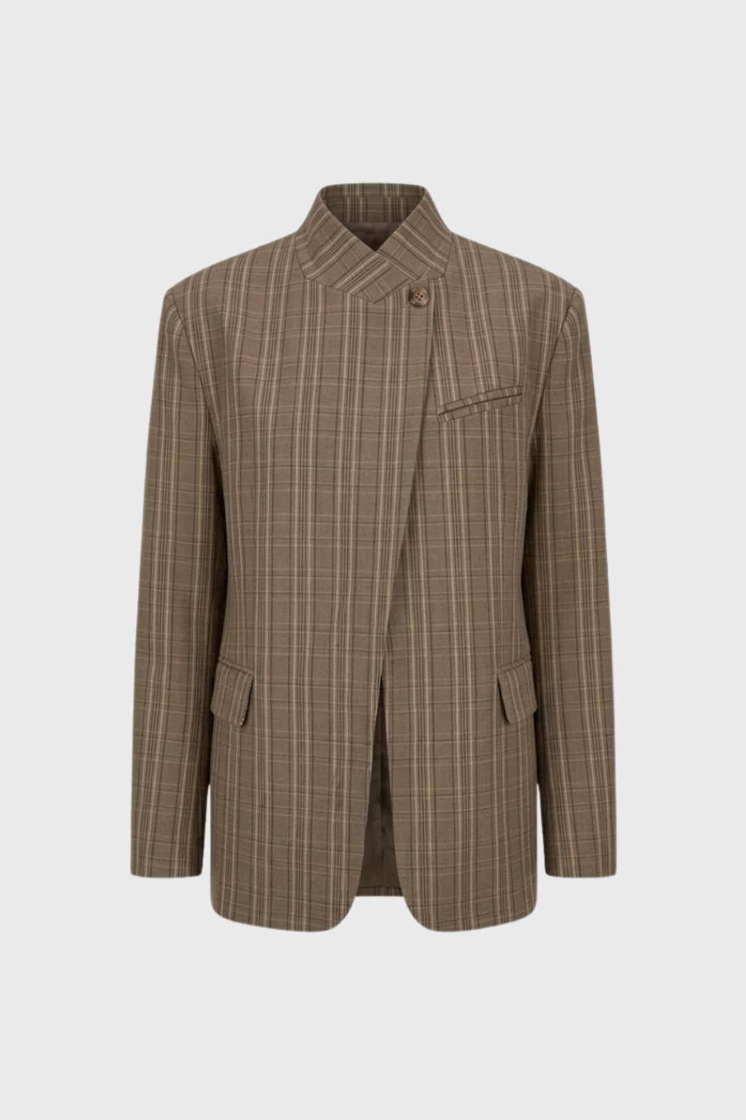Blazer Dames in oversized check pattern with stand-up collar, perfect for stylish layering in any season. - 2