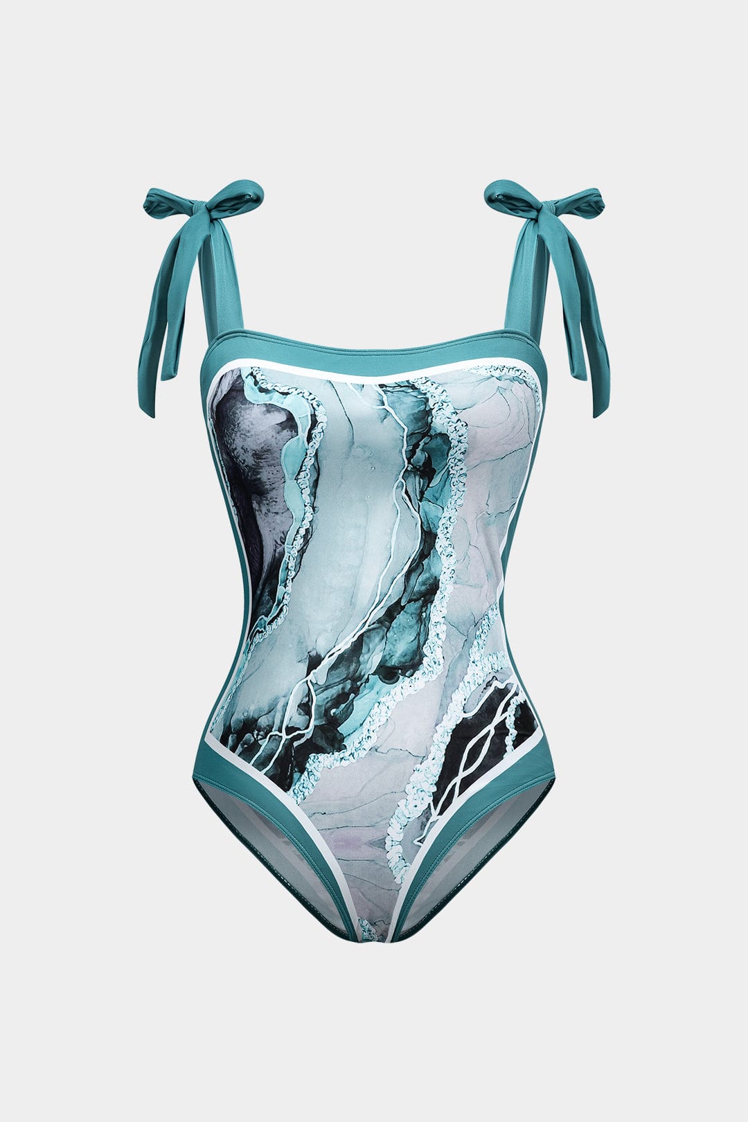 Badpak Set Dames met abstracte print, verstelbare strikbanden en bijpassende pareo, perfect voor een stijlvolle strand - 2