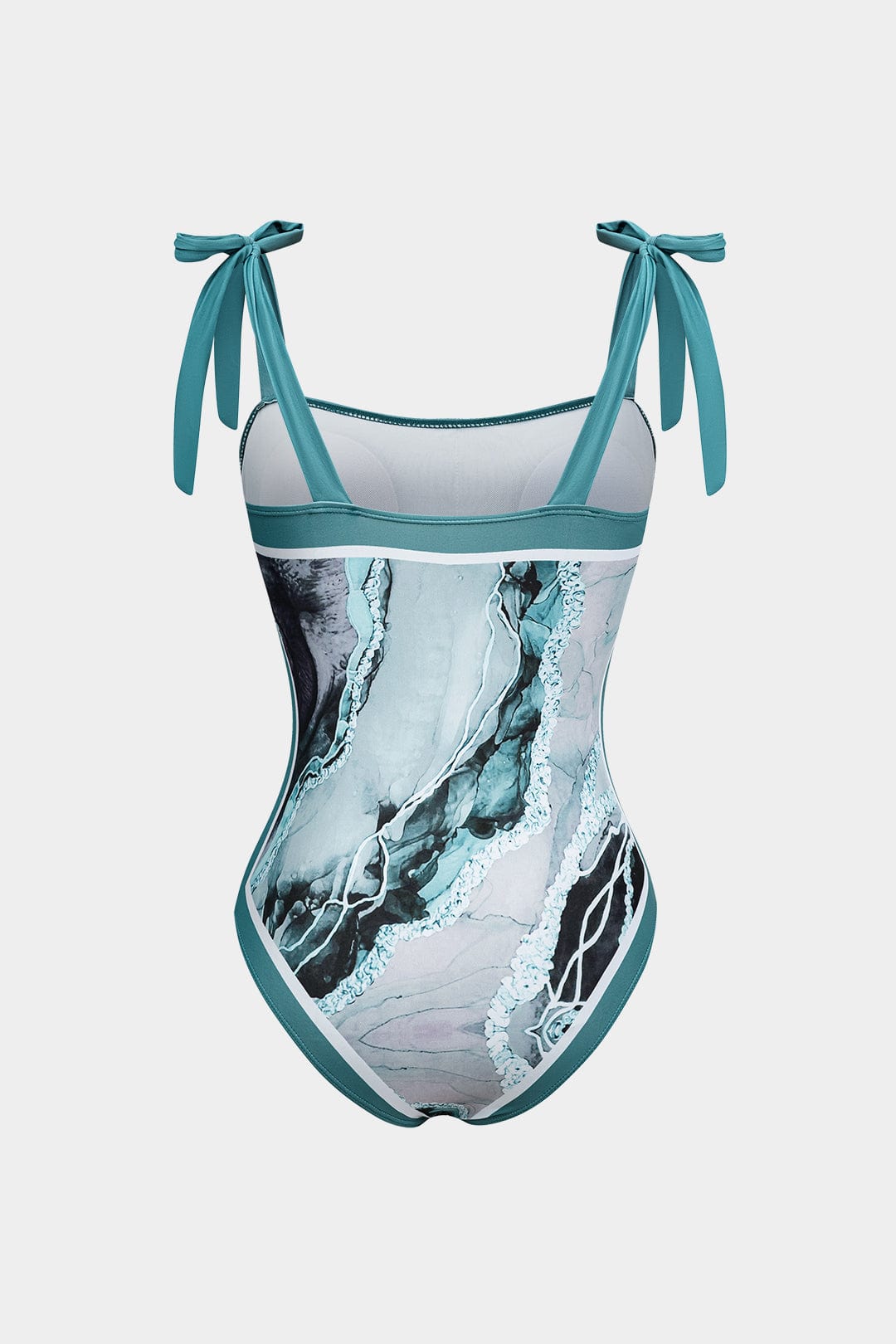 Badpak Set Dames met abstracte print, verstelbare strikbanden en bijpassende pareo, perfect voor een stijlvolle strand - 3