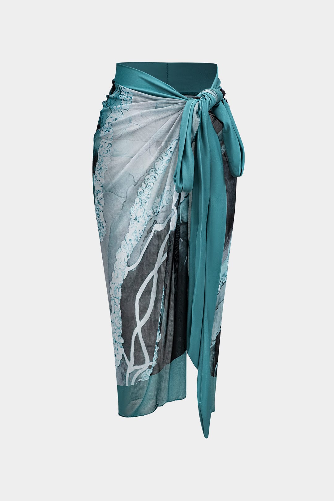 Badpak Set Dames met abstracte print, verstelbare strikbanden en bijpassende pareo, perfect voor een stijlvolle strand - 4