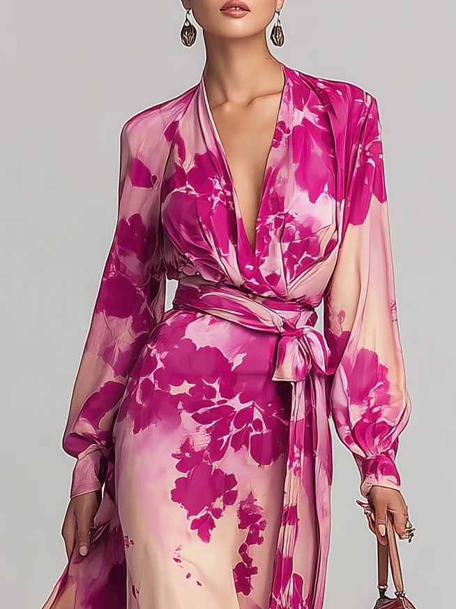 Dalia Maxi Jurk in chiffon met lange mouwen en een elegant bloemenprint, perfect voor dames die stijl en comfort willen combineren. - 1