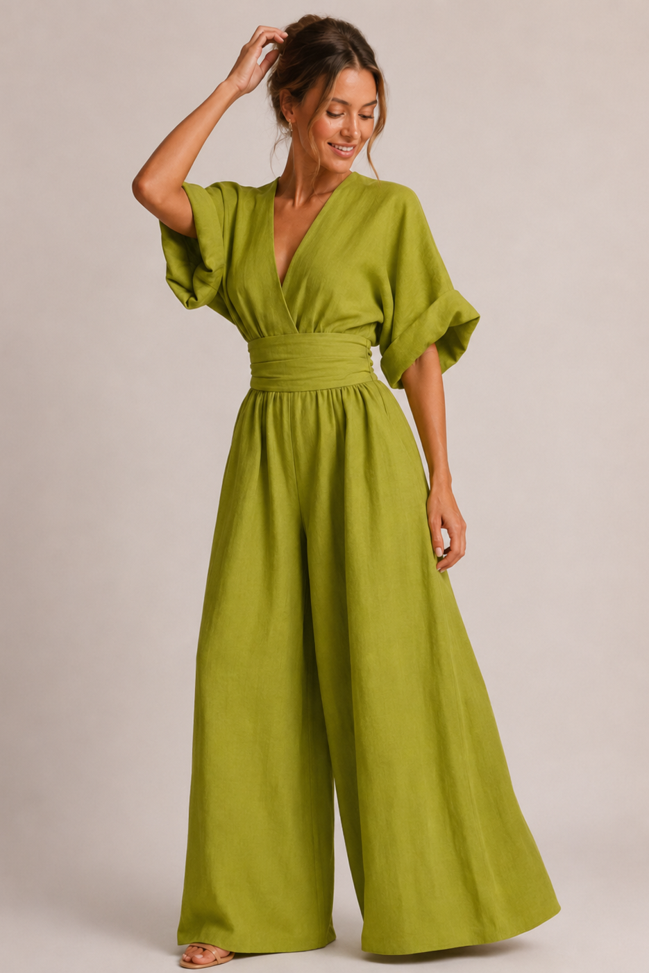 Dames Jumpsuit in zwart, featuring een hoge taille en wijde pijpen, perfect voor feestelijke gelegenheden. - 1