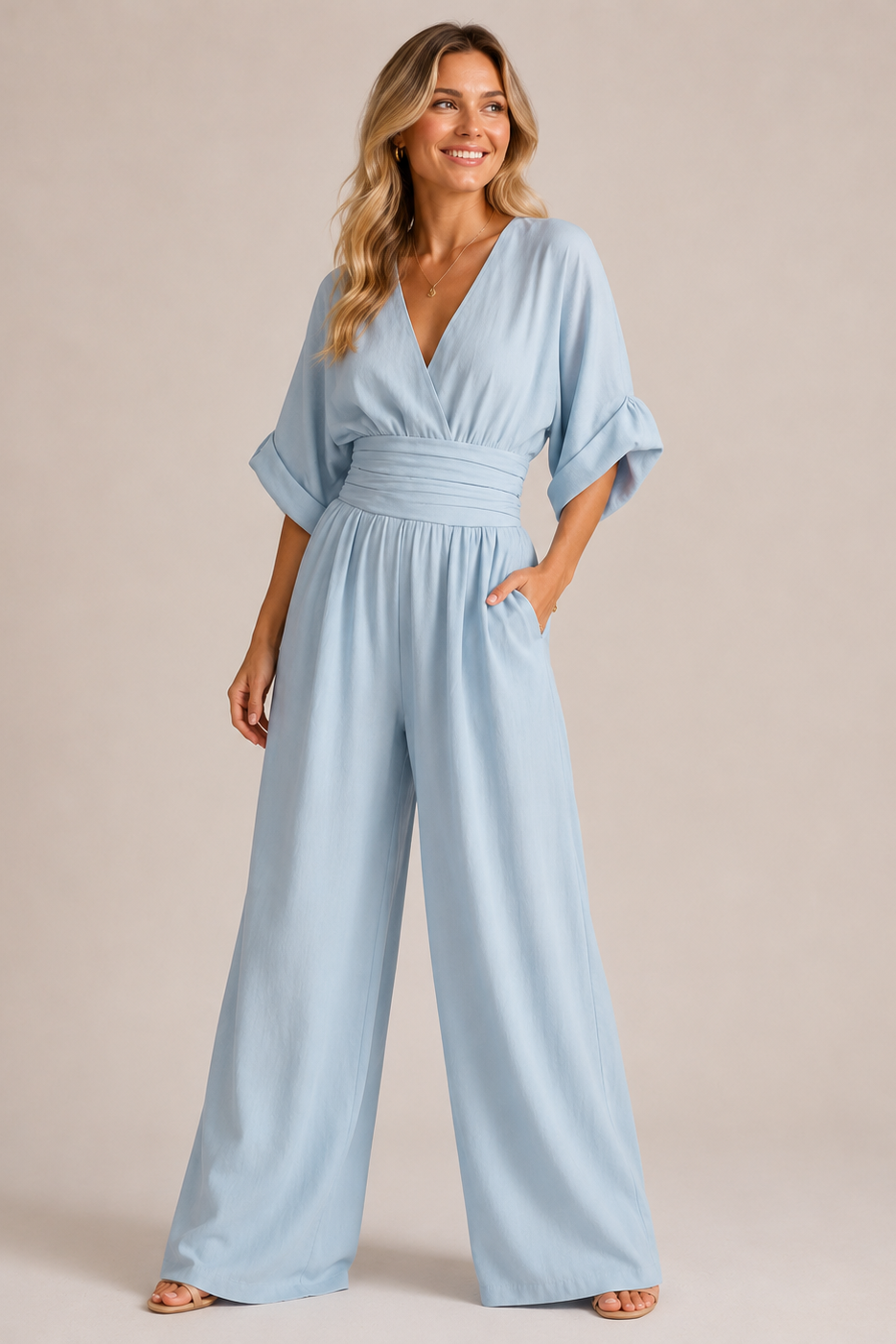 Dames Jumpsuit in zwart, featuring een hoge taille en wijde pijpen, perfect voor feestelijke gelegenheden. - 5