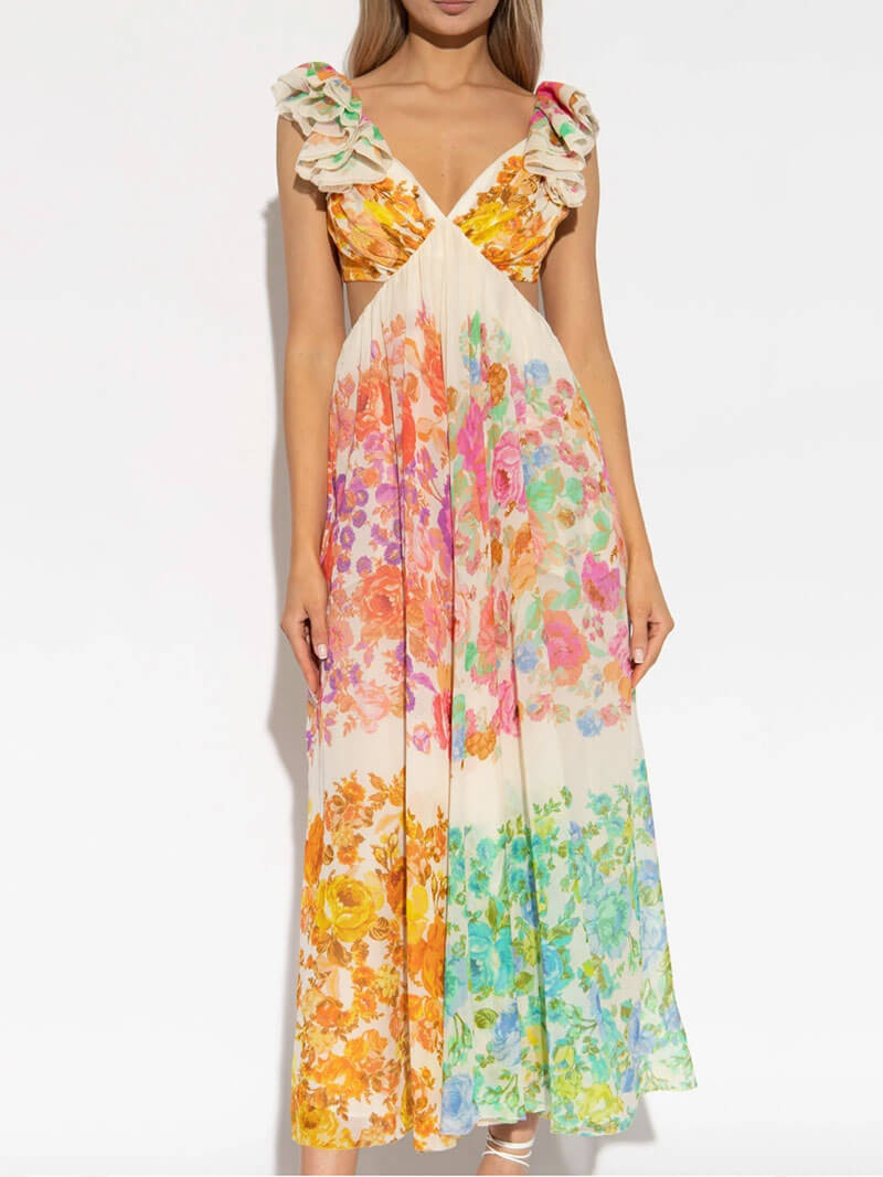Dames Maxi Jurk met V-hals, vloeiend silhouet en bohemian print, perfect voor zomeruitjes en feestelijke - 1