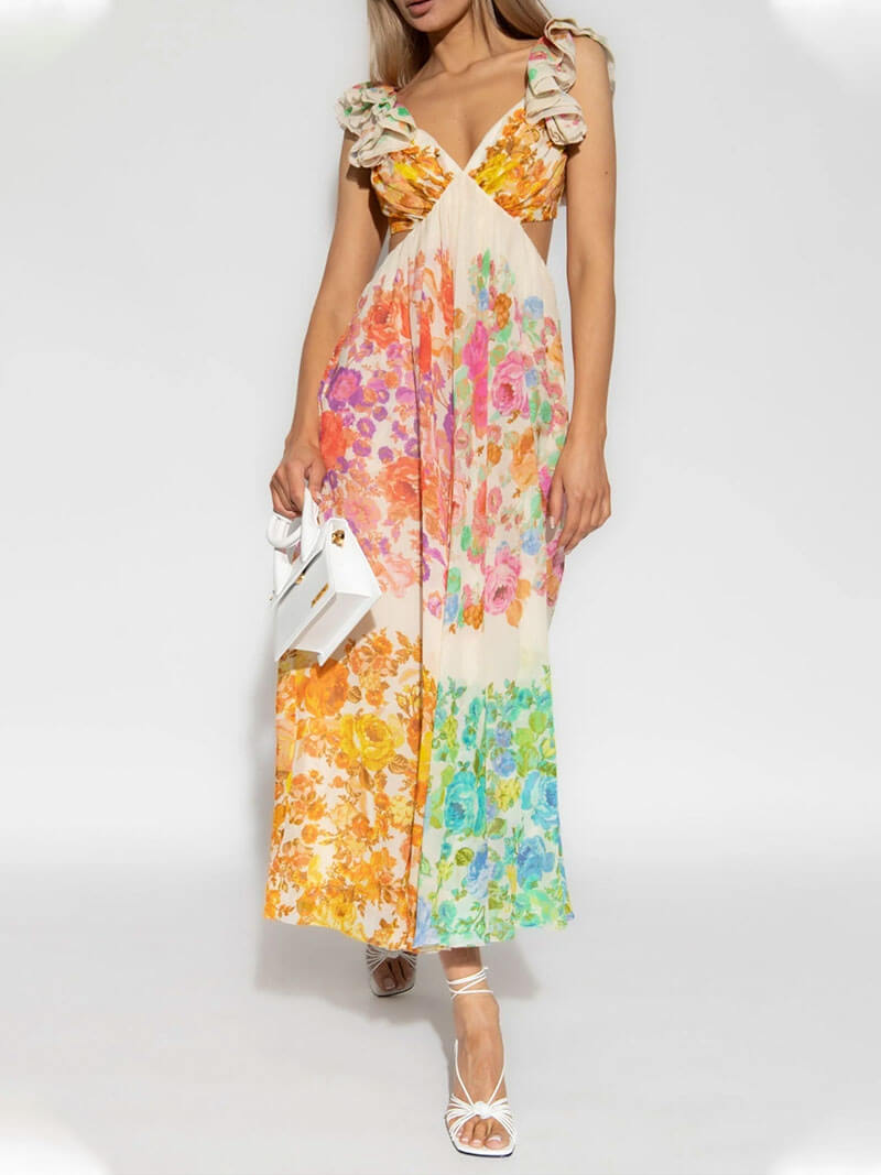 Dames Maxi Jurk met V-hals, vloeiend silhouet en bohemian print, perfect voor zomeruitjes en feestelijke - 3