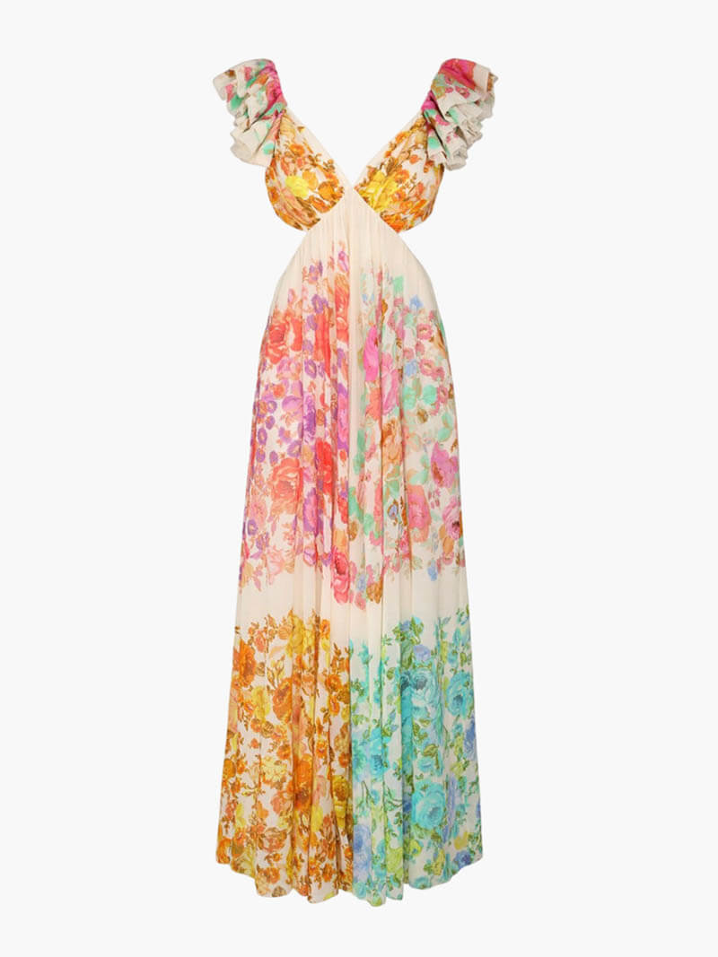 Dames Maxi Jurk met V-hals, vloeiend silhouet en bohemian print, perfect voor zomeruitjes en feestelijke - 4