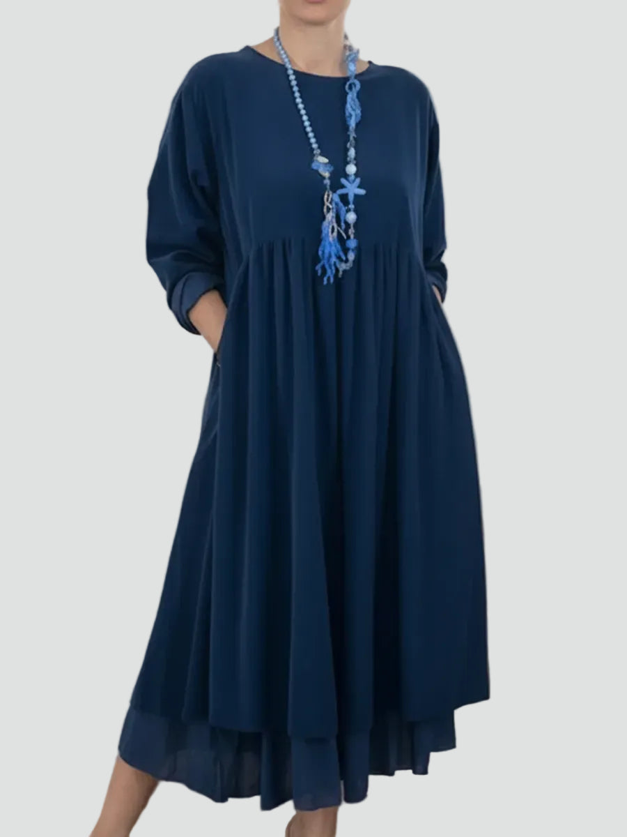 Dames Midi Jurk met losse pasvorm en lange mouwen, perfect voor elegante gelegenheden, gemaakt van hoogwaardige stoffen in een stijlvolle uitstraling - 1