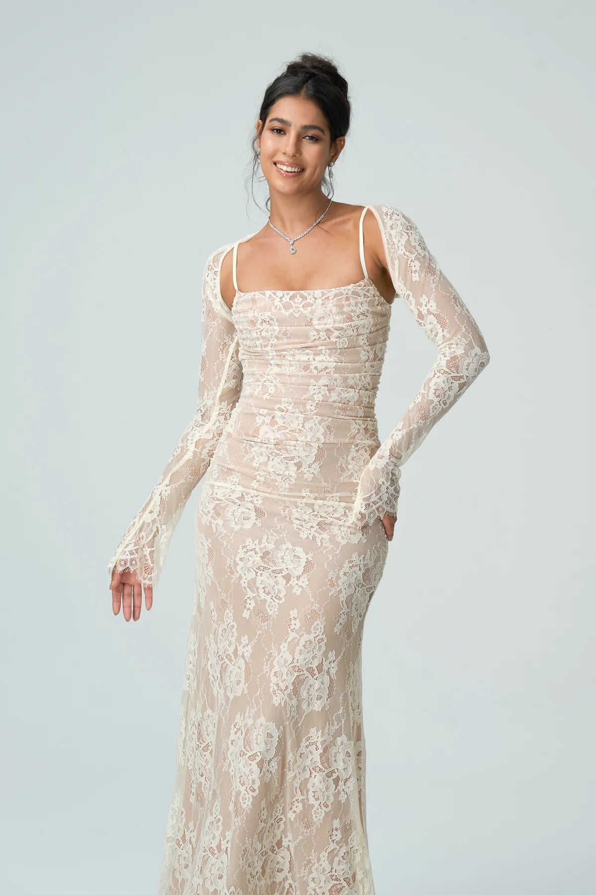 Avondjurk met fijn kant en lange mouwen, perfect voor elegante avonden en speciale gelegenheden. - 8