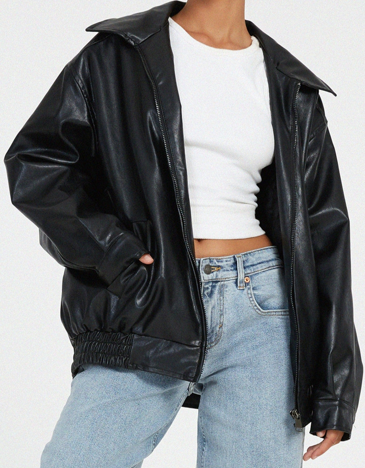 Oversized Bomberjack voor dames in leren-look, casual stijl met trendy ontwerp en comfortabele pasvorm. - 7