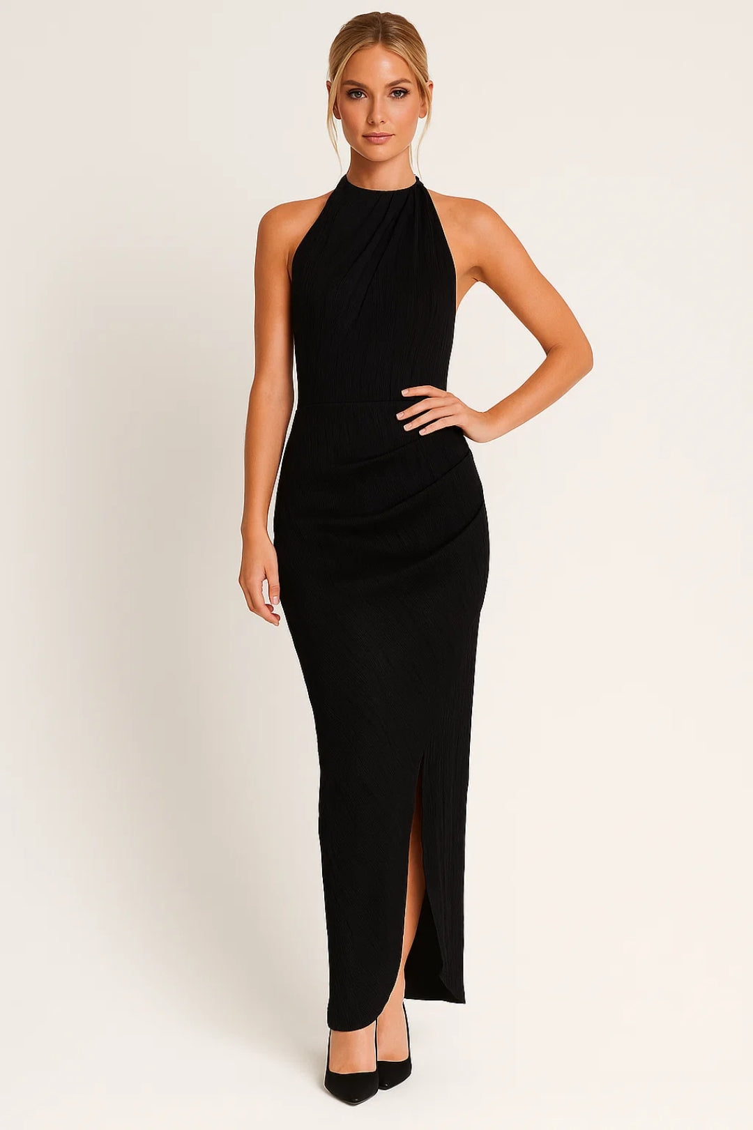 Midi Jurk Dames in elegant zomerdesign met halterhals en open rug, perfect voor stijlvolle zomerevenementen. - 1
