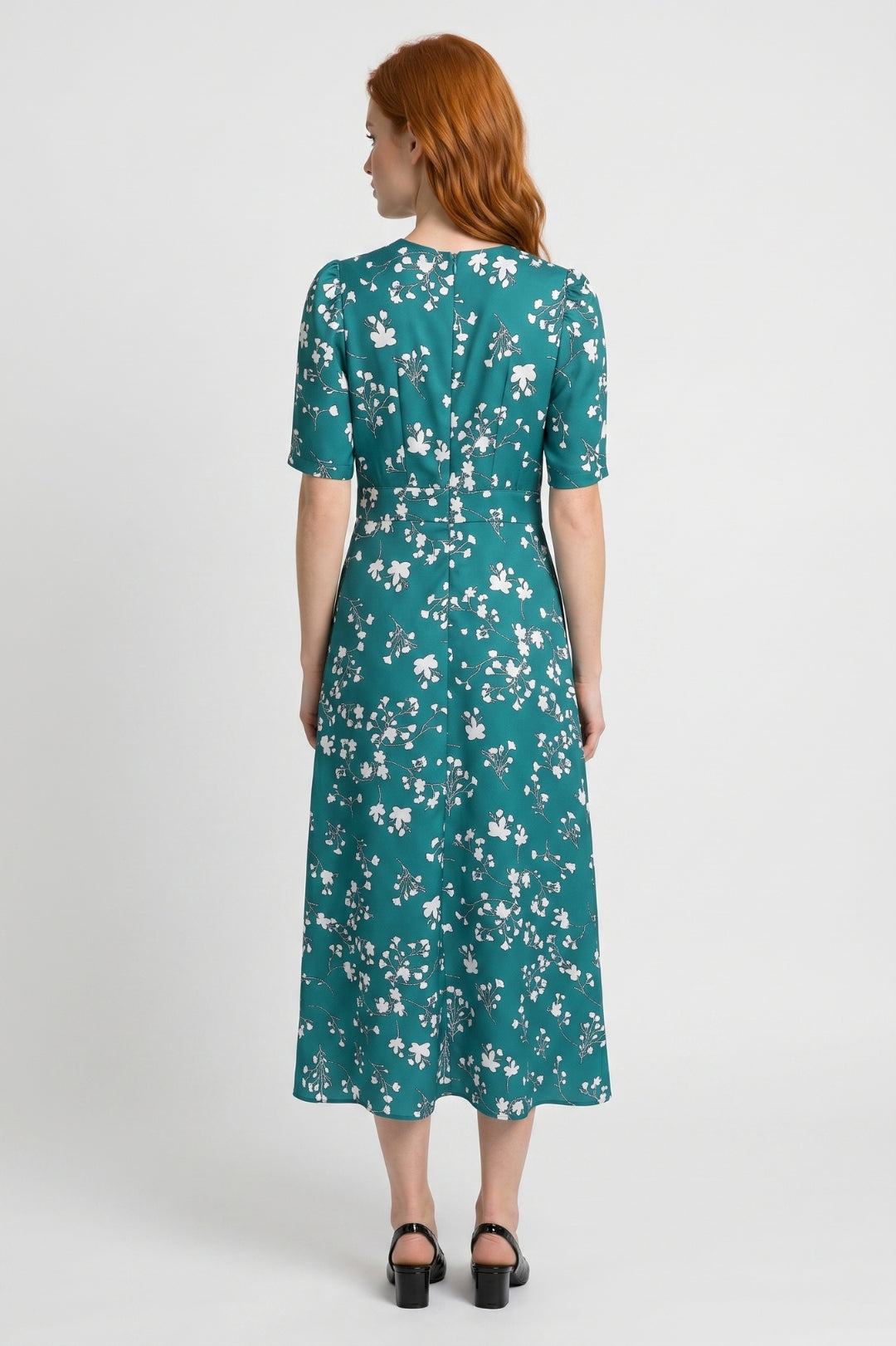 Midi Jurk met bloemenprint, V-hals en getailleerd ontwerp voor een elegante look. - 1
