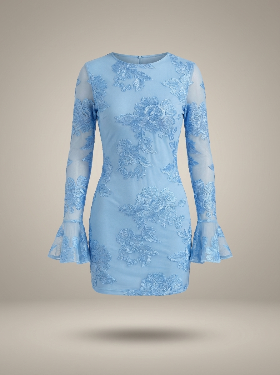 Mini Jurk voor dames met bloemenprint, flare mouwen en korte lengte, perfect voor een zomerse uitstraling. - 2