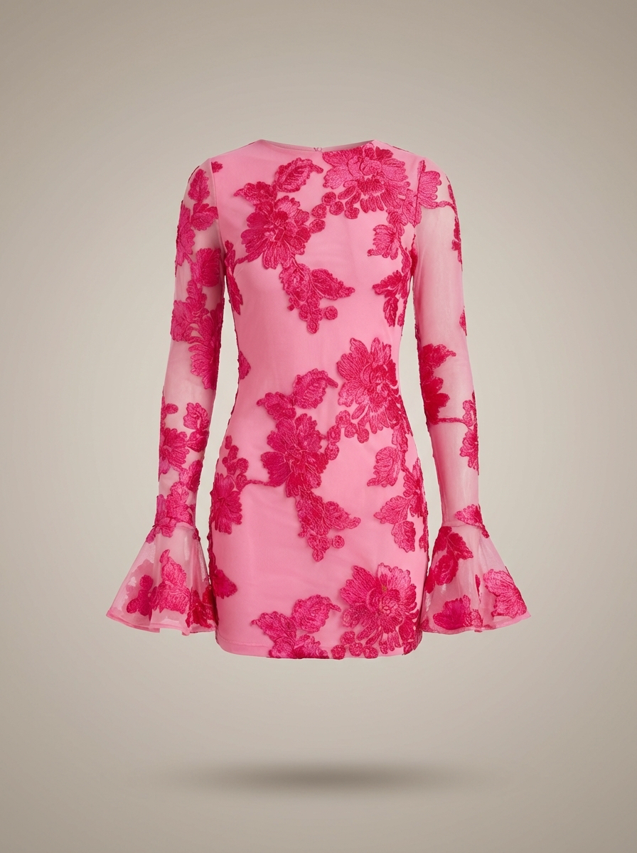 Mini Jurk voor dames met bloemenprint, flare mouwen en korte lengte, perfect voor een zomerse uitstraling. - 4