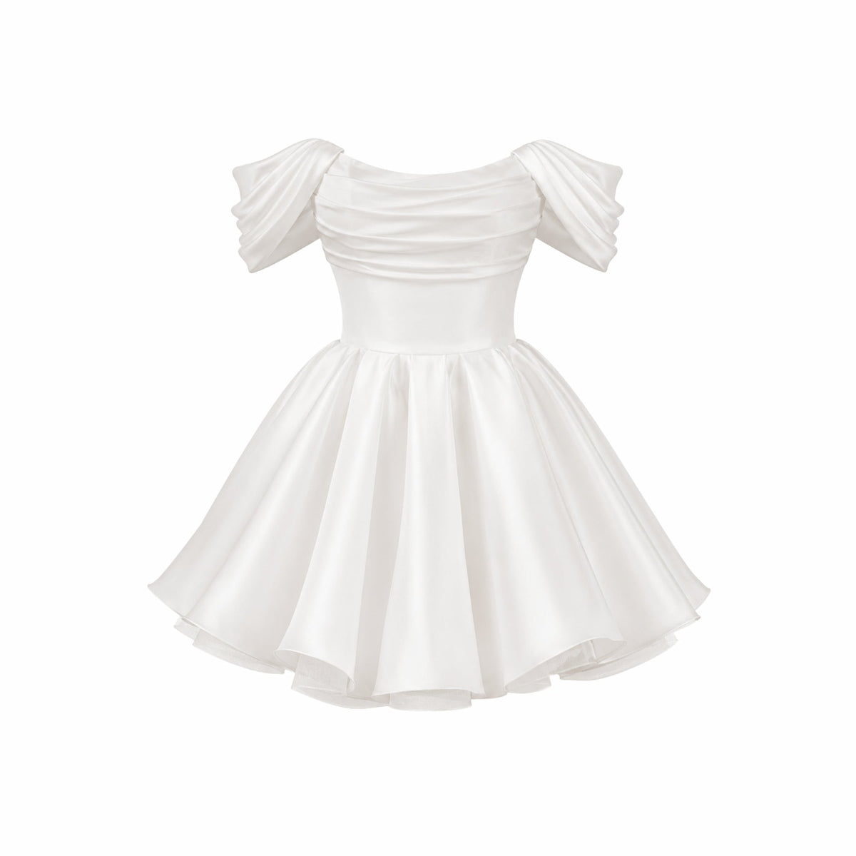 Mini Jurk in satijn met off-shoulder ontwerp en puff mouwen, perfect voor een stijlvolle avonduitgang. - 1